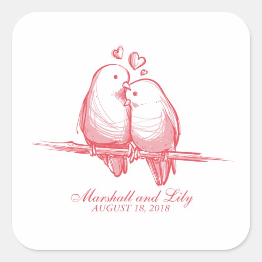 Sweet Lovebirds Valentijn Bruiloft Sticker Seal (Voorkant)