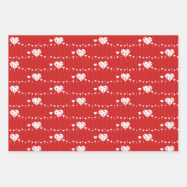 Sweet Lovely Romantic Red White Hearts Inpakpapier Vel