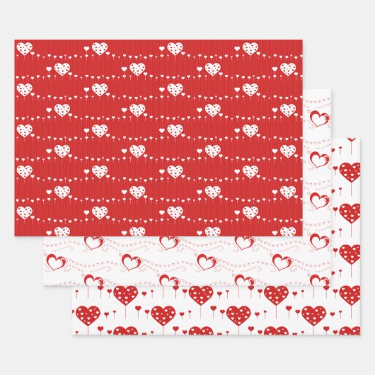 Sweet Lovely Romantic Red White Hearts Inpakpapier Vel (Set)