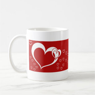 Sweet Lovely Romantic Red White Hearts Koffiemok