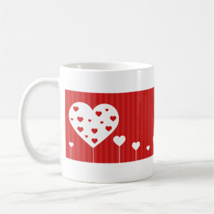 Sweet Lovely Romantic Red White Hearts Koffiemok