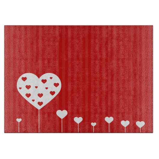 Sweet Lovely Romantic Red White Hearts Snijplank (Voorkant)
