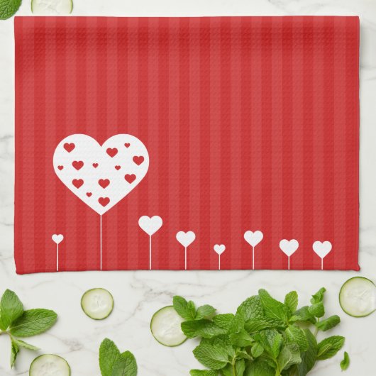 Sweet Lovely Romantic Red White Hearts Theedoek (Gevouwen)