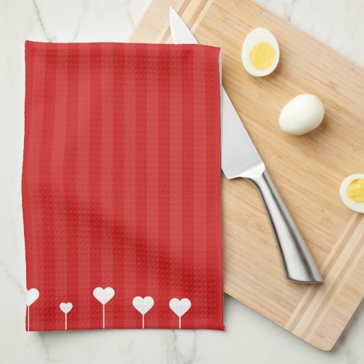 Sweet Lovely Romantic Red White Hearts Theedoek (Quarter Fold)