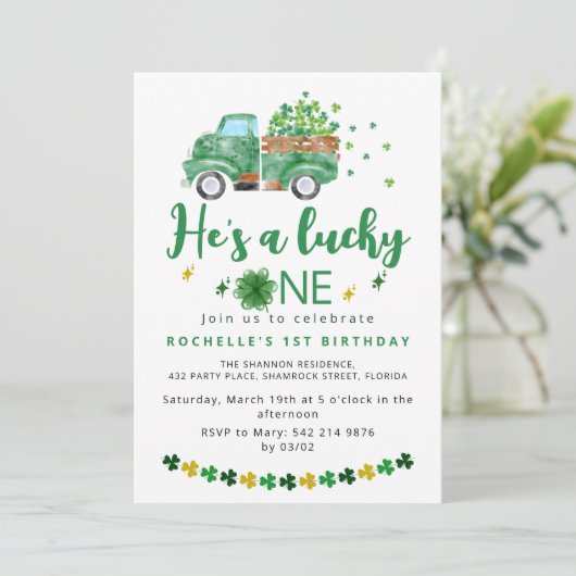 Sweet Lucky One Uitnodiging voor verjaardagsfeestj (Staand voorkant)