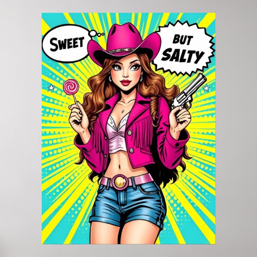Sweet maar Salty Cowgirl - Retro Westerne Pop Kuns Poster (Voorkant)
