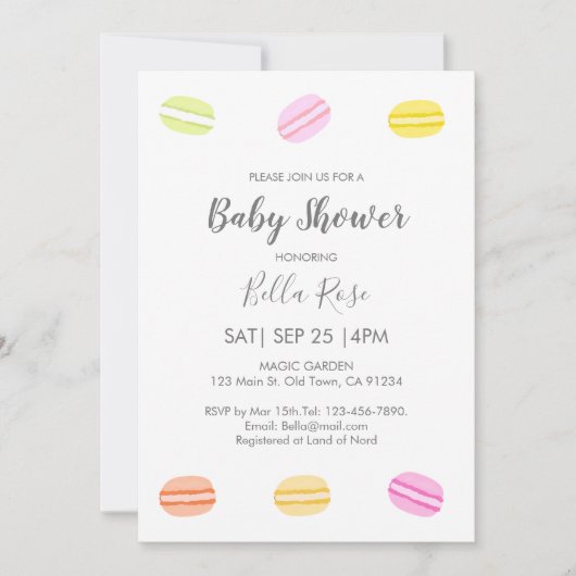 Sweet Macaron Baby Shower Invitaties Kaart (Voorkant)