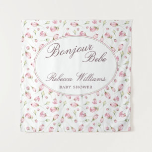 Sweet Macaron Bonjour Bebe rozen Baby shower Wandkleed