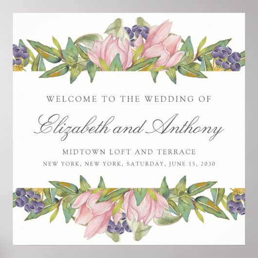 Sweet Magnolia Waterverf Wedding Sign Poster (Voorkant)