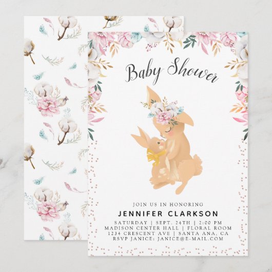 Sweet Mama & Baby Bunnies Baby shower Kaart (Voorkant / Achterkant)