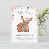 Sweet Mama & Baby Deer Welkom Baby Kaart (Staand voorkant)