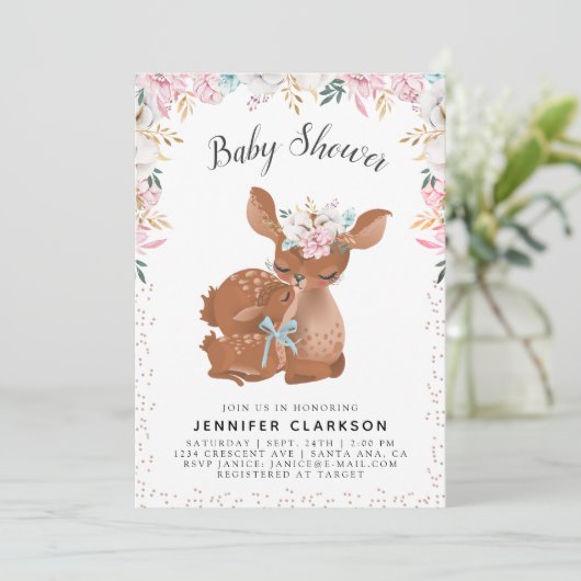 Sweet Mama & Baby Deer Welkom Baby Kaart (Staand voorkant)