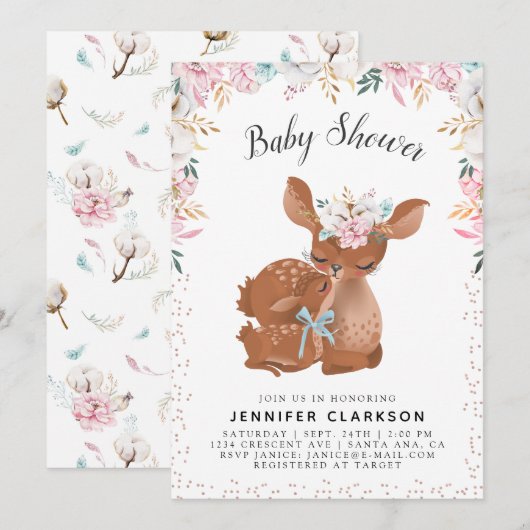 Sweet Mama & Baby Deer Welkom Baby Kaart (Voorkant / Achterkant)