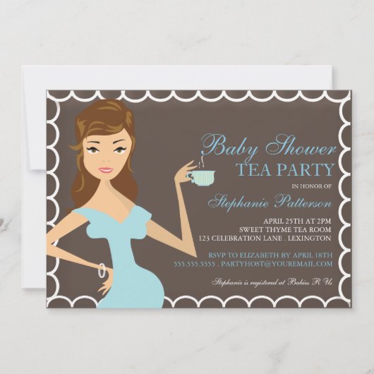 Sweet mama Baby shower Tea Party Invitation Blue Kaart (Voorkant)