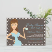 Sweet mama Baby shower Tea Party Invitation Blue Kaart (Staand voorkant)