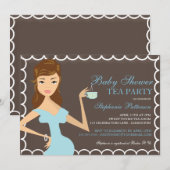 Sweet mama Baby shower Tea Party Invitation Blue Kaart (Voorkant / Achterkant)