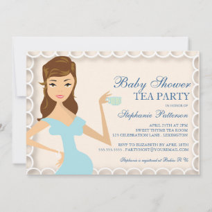 Sweet mama Baby shower Tea Party Invitation Blue Kaart