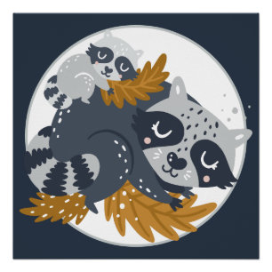 Sweet Mama Raccoon en Baby Napping Perfect Poster