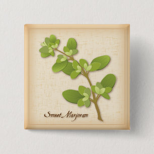 Sweet Marjoram Herb Vierkante Button 5,1 Cm