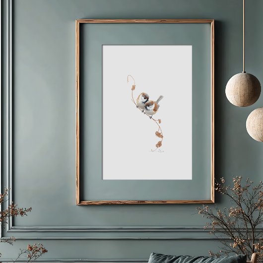 Sweet Marsh Titmouse Pair Waterverf Art Poster