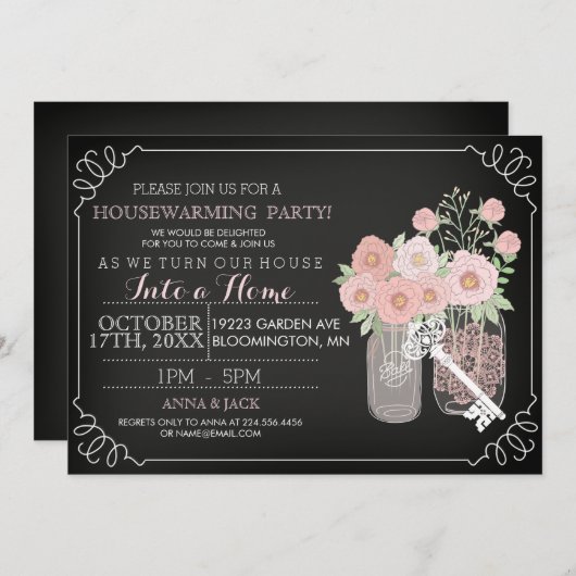 Sweet Mason Jar Chalkboard Housewarming Uitnodigen Kaart (Voorkant / Achterkant)