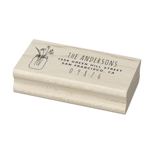 Sweet Mason Jar & Flowers Familie retouradres Rubberstempel (Stempel)