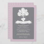 Sweet Mason Jar Lila Grey Baby shower Uitnodiging (Voorkant / Achterkant)