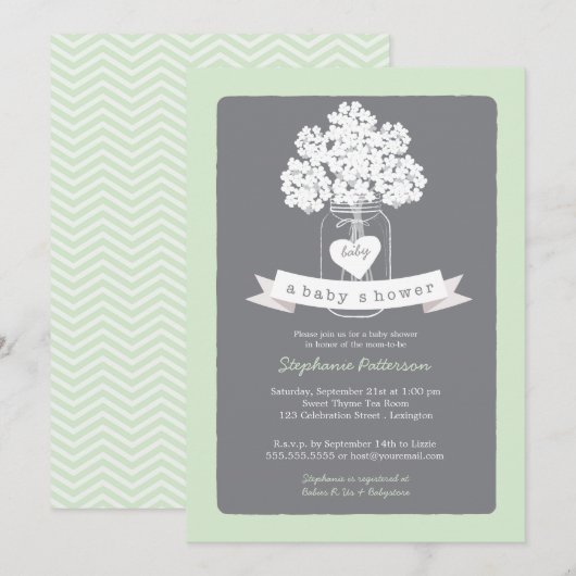 Sweet Mason Jar Neutral Baby shower Invitation Kaart (Voorkant / Achterkant)