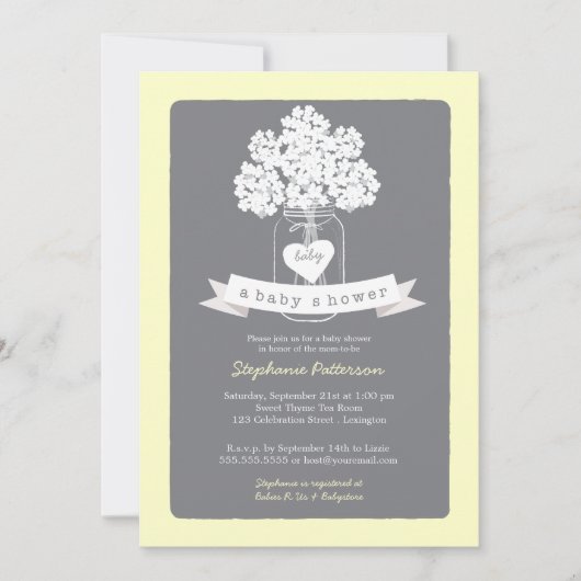Sweet Mason Jar Neutral Baby shower Invitation Kaart (Voorkant)