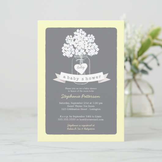 Sweet Mason Jar Neutral Baby shower Invitation Kaart (Staand voorkant)