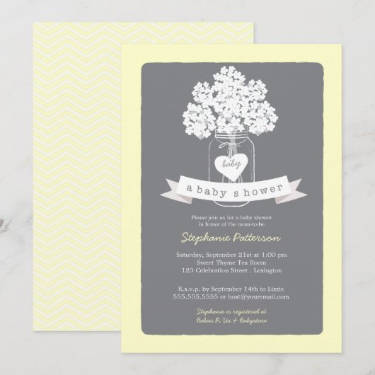Sweet Mason Jar Neutral Baby shower Invitation Kaart (Voorkant / Achterkant)
