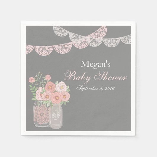 Sweet Mason Jar Roze Grijs Baby shower Servetten (Voorkant)