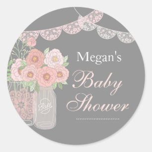 Sweet Mason Jar Roze Grijs Baby shower Sticker