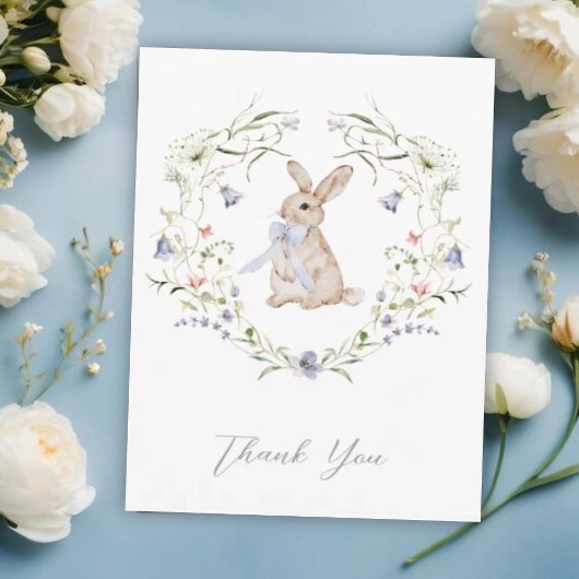 Sweet Meadow Bunny & Wildflowers Baby Shower   Bedankkaart