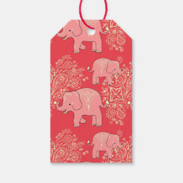 Sweet Mehndi olifanten cadeau labels, koraal en pe Cadeaulabel