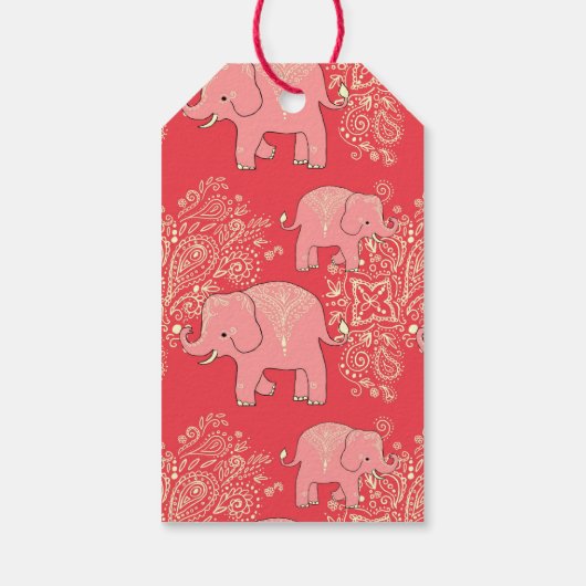 Sweet Mehndi olifanten cadeau labels, koraal en pe Cadeaulabel (Achterkant)