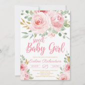 Sweet meisje met baby's kniproze en gouden baby sh kaart (Voorkant)