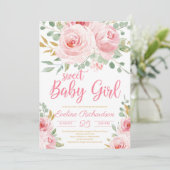 Sweet meisje met baby's kniproze en gouden baby sh kaart (Staand voorkant)