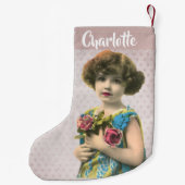 Sweet  meisje met bloemen, foto gekleurd kleine kerstsok (Achterkant)