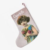 Sweet  meisje met bloemen, foto gekleurd kleine kerstsok (Achterkant (Hangend))