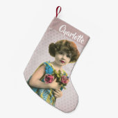 Sweet  meisje met bloemen, foto gekleurd kleine kerstsok (Voorkant (Hangend))