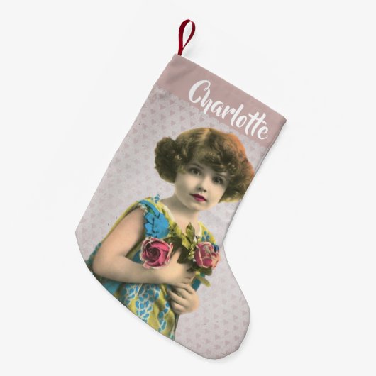 Sweet meisje met bloemen, foto gekleurd kleine kerstsok (Voorkant (Hangend))