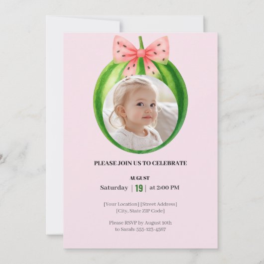 Sweet Melon First Birthday Party Kaart (Achterkant)