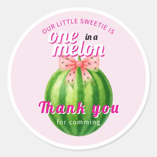 Sweet Melon First Birthday Party Ronde Sticker (Voorkant)