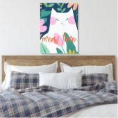 "Sweet Meow Time" Abstracte witte kat Canvas Afdruk (Insitu (Slaapkamer))