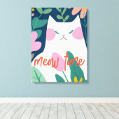 "Sweet Meow Time" Abstracte witte kat Canvas Afdruk (Insitu (Houten vloer))