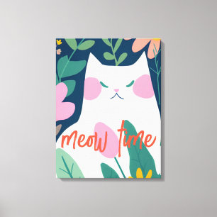 "Sweet Meow Time" Abstracte witte kat Canvas Afdruk