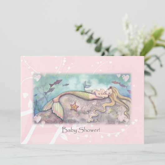 Sweet Mermaid Baby Shower Uitnodigingen (Staand voorkant)