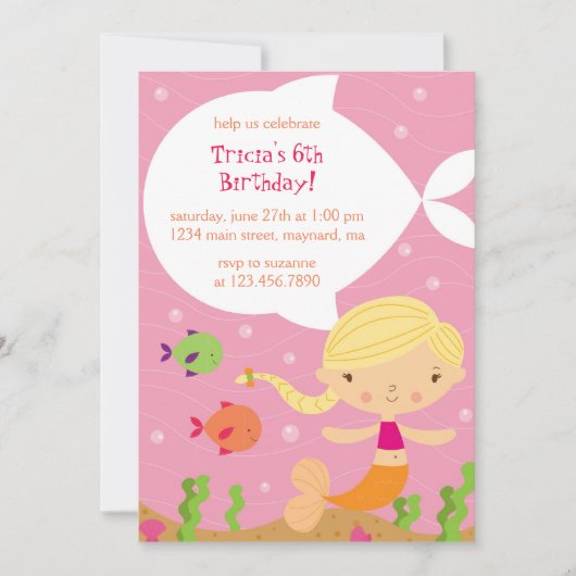 Sweet Mermaid Birthday Uitnodiging (Voorkant)