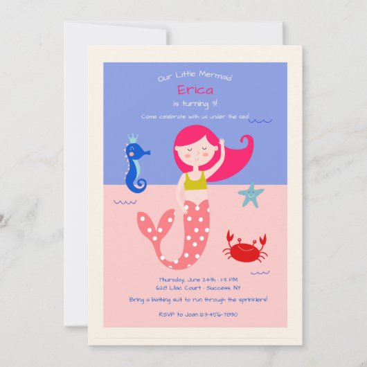 Sweet Mermaid Invitation Kaart (Voorkant)